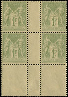 ** TYPE SAGE - 82    1f. Olive Clair, BLOC De 4 Interp., Bas De Feuille, 2 Ex. *, TB - 1876-1878 Sage (Type I)