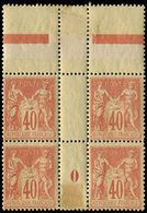 ** TYPE SAGE - 94   40c. Rouge-orange, BLOC De 4 Mill.0, Bdf Intergalvano, Ch. Au Recto Sur Le Mill. Et Au Verso Sur Bdf - 1876-1878 Sage (Type I)