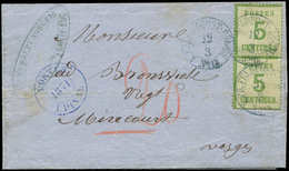 Let ALSACE-LORRAINE - 4    5c. Vert-jaune, PAIRE Obl. Càd Bleu K.PR.FELDPOST-RELAIS/N°13 12/3 S. LAC De Bar-Le-Duc, Cach - Briefe U. Dokumente