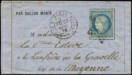 Let BALLONS MONTES - N°37 Obl. Etoile 20 S. Formule, Càd R. St Domque St Gn 58 27/10/70, Arr. LA GRAVELLE 2/11, TB. LE C - War 1870