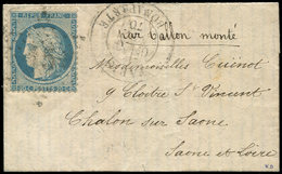 Let BALLONS MONTES - N°37 Obl. Etoile 15 S. Petite LAC, Càd R. Bonaparte 3/11/70, Arr. CHALON SUR SAONE Le 7/11, TB. LE  - War 1870