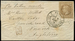 Let BALLONS MONTES - N°30 Entamé, Obl. Etoile 38 S. LSC, Càd R. Des Feuillantines 6/12/70, Cachet PD, Arr. NORWICH, B/TB - War 1870