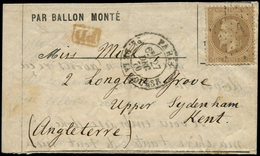 Let BALLONS MONTES - N°30 Obl. Etoile 1 S. LAC Formule, Càd Pl. De La Bourse 27/12/70, Passage LONDON 3/1 Pour LYDENHAM  - War 1870