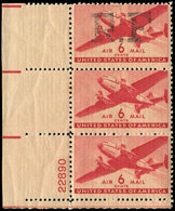 ** POSTE NAVALE MILITAIRE - Poste Navale 1 : 6c. Rouge, Surch. ALGER T I, BANDE De 3 Cdf, 2 Ex. SANS Surch. Dont Un Avec - Military Airmail