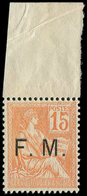 ** FRANCHISE MILITAIRE - 1    15c. Orange, Bdf, Bien Centré, TB - Military Postage Stamps