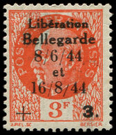 ** TIMBRES DE LIBERATION - BELLEGARDE 4 : +3 Sur 3f. Orange, 3 à Droite, TB, Signé Mayer - Liberation