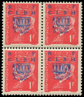 ** TIMBRES DE LIBERATION - DECAZEVILLE 4 : 1f. Rouge, Surch. RECTO-VERSO, BLOC De 4 T I (3) Et II (1), TB - Liberation