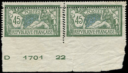 * Collection Au Type Merson - 143  45c. Vert Et Bleu, PAIRE Bdf Dentelée 3 COTES Et DOUBLE Piquage, Gomme Partielle, R E - 1900-27 Merson