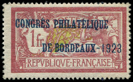 * Collection Au Type Merson - 182   Congrès De Bordeaux, 1f. Lie De Vin Et Olive, ESSAI De Surch. Sur 2 Lignes, 1923 Mai - 1900-27 Merson