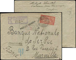 Let Collection Au Type Merson - N°119 Obl. Càd 6/7/18 Sur Env. Rec. De Corfou, Cachet POSTES SERBES, Arr. MARSEILLE, TB - 1900-27 Merson