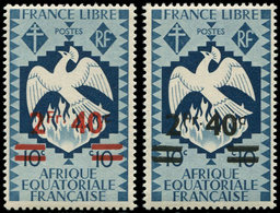 ** A.E.F. 202 : 2f.40 Sur 10c. Bleu, 2 Essais De Surch. En Noir Et En Rouge, NON EMIS, TB - Autres & Non Classés