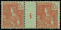 ** INDOCHINE 40 : 10f. Rouge Et Vert-bleu, PAIRE Mill.4, Gomme Coloniale, TTB, Cote Maury - Other & Unclassified