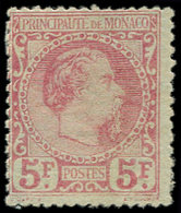 * MONACO 10a : 5f. Carmin S. Vert, Charles III, TIRAGE De 1900, RR, TB, Certif. Calves, Cote Et N° Maury - ...-1885 Prephilately