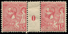 ** MONACO 15 : 15c. Rose, Albert Ier, PAIRE Mill.0, Ch. Sur Intervalle, TB - ...-1885 Prephilately