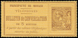 (*) MONACO Téléphone 1 : 50c. Brun Sur Jaune-or, Superbe - Telephone