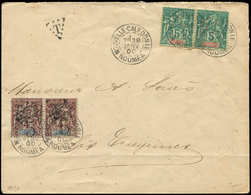 Let NOUVELLE CALEDONIE 44 : 5c. Vert PAIRE Et N°55 5 S. 4c. Brun-lilas S. Gris PAIRE, Obl. NOUMEA 28/1/00 S. Env., Taxe  - Covers & Documents