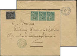 Let NOUVELLE CALEDONIE 45 : 10c. Noir Sur Lilas Et CG N°49 5c. Vert BANDE De 3, Obl. Càd Bleu MOINDOU 3/5/93 S. Env., Ar - Covers & Documents