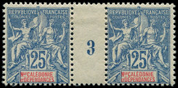 * NOUVELLE CALEDONIE 62 : 25c. Bleu, PAIRE Mill.3, Ch. Légère, TB, Cote Maury - Covers & Documents