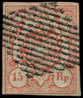 SUISSE 23 : 15Rp. Rouge, T II, Obl., TB - 1843-1852 Federal & Cantonal Stamps
