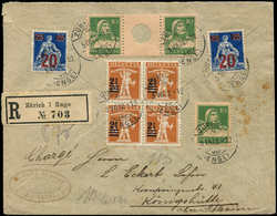 Let SUISSE 146 BLOC De 4, 151 (2), 153 Et 122 Obl. Càd Zurich 5/7/22 S. Env. Rec., TB, Certif. Liniger, Cote SBK 2900 FS - 1843-1852 Federal & Cantonal Stamps