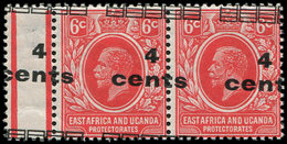 ** AFRIQUE ORIENTALE BRITANNIQUE 155 : 4c. Sur 6c. Rouge, Surcharge A CHEVAL, PAIRE Bdf, Un Ex. *, TB - Andere & Zonder Classificatie