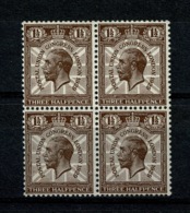 Ref 1334 - GB Stamps - 1929 1 1/2d PUC SG 436 - Inverted Watermark - Block Of 4 MNH Stamps - Ungebraucht