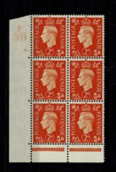 Ref 1334 - GB Stamps - KGVI 2d SG 465 - Cylinder Block (F39 / 11 Dot) Of 6 MNH Stamps - Unused Stamps