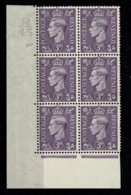 Ref 1334 - GB Stamps - KGVI 3d SG 490 - Cylinder Block (R45 / 27) Of 6 MNH Stamps - Nuovi