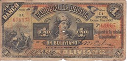 BILLETE DE BOLIVIA DE 1 BOLIVIANO DEL AÑO 1892 SERIE I1 (BANKNOTE) - Bolivia