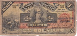 BILLETE DE BOLIVIA DE 1 BOLIVIANO DEL AÑO 1892 SERIE GG (BANKNOTE) - Bolivië