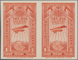 Äthiopien: 1931, Airmails 1g. Brown-orange, Lot Of Eleven Imperforate Stamps (marginal Block Of Nine - Ethiopia