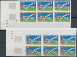 Afar Und Issa: 1970, 30fr. Clay Pigeon Shooting, Lot Of Twelve Imperforate Stamps (two Marginal Bloc - Altri & Non Classificati