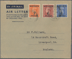 Bahrain: 1948/57, Franked Airletters (6) Used To England Or USA: KGVI At The 6 Annas Tariff KGVI 2 A - Bahreïn (1965-...)