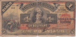 BILLETE DE BOLIVIA DE 1 BOLIVIANO DEL AÑO 1892 SERIE HH (BANKNOTE) - Bolivie