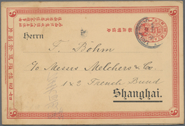 China - Ganzsachen: 1898, Chinese Imperial Posts Double Card 1 C.+1 C. Used "SHANGHAI LOCAL POST" In - Cartes Postales