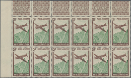 Reunion: 1938, Airmails, 12.65fr. Brown/yellow-green Showing Variety "Missing Value", Marginal Block - Neufs