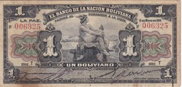 BILLETE DE BOLIVIA DE 1 BOLIVIANO DEL AÑO 1911 SERIE T (BANKNOTE) - Bolivia
