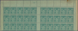 Frankreich: 1876/1878, Type Sage 5c. Green On Greenish, Type IIB, Gutter Block Of 30 (vertical Fold - Colecciones Completas