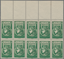 Frankreich - Portomarken: 1937, Radiodiffusion Stamp In Green, Lot Of 100 Stamps Within Multiples, M - 1960-.... Gebraucht