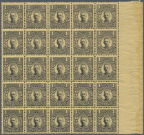 Schweden: 1919, Definitives King Gustaf, 1kr. Black On Yellow, Right Marginal Block Of 25, Mint Neve - Covers & Documents