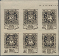 Spanien: 1936, Philatelic Exhibition, 10c. Brown-black An 15c. Green, Both Values In Top Marginal Bl - Ungebraucht