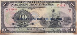 BILLETE DE BOLIVIA DE 10 BOLIVIANOS DEL AÑO 1911 SERIE F (BANKNOTE) - Bolivien