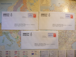 3 Enveloppes Neuves PAP Réponse Amnesty International - Prêts-à-poster: Réponse /Beaujard