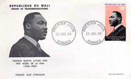 Mali A 059 Fdc Martin Luther King, Apôtre De La Paix, Prix Nobel - Martin Luther King