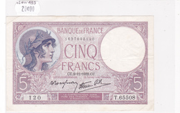 Billet De 5 Francs VIOLET Du 2 Novembre 1939 - T.65508 Alph 120 @ N° Fayette : 4.14 - 5 F 1917-1940 ''Violet''