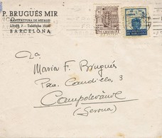 35675. Carta BARCELONA 1944. Sello Recargo Exposicion, Local - Barcelone