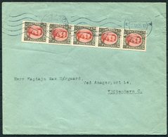 1925 Iceland 20 Aur (strip Of 5 X 4 Aur) Rate, Reykjavik Machine Cancel Cover - Copenhagen Denmark - Storia Postale