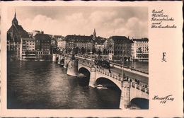 ! 1948 Foto Ansichtskarte Basel, Rheinbrücke, Straßenbahn, Tramway, Xaver Frey 538, Maschinenstempel Telefon, Telephon - Bazel