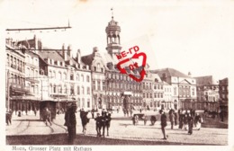 MONS - Grosser Platz Mit Rathaus - Avec Tramways Mais Plus De Kiosque - Carte Circulé Le 24-04-1918 - Mons