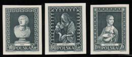 POLAND 1956 MUSEUM CONSERVATION SET OF 3 BLACK PROOFS NHM (NO GUM) ART Statues Madonna Da Vinci Paintings Lady Ermine - Probe- Und Nachdrucke